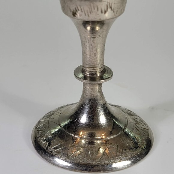 Etched Silver Plate Over Brass Cordial Cup Flute World Gift ZY India 5" set of 4 - Picture 5 of 7